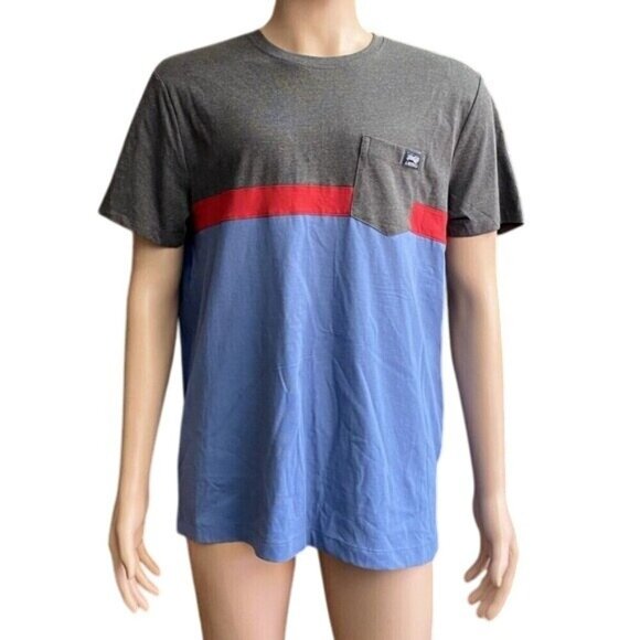 Perry Ellis Men's  Large Blue/Gray/Red Short Sleeve Crew Neck T-Shirt Cotton New - Picture 1 of 11